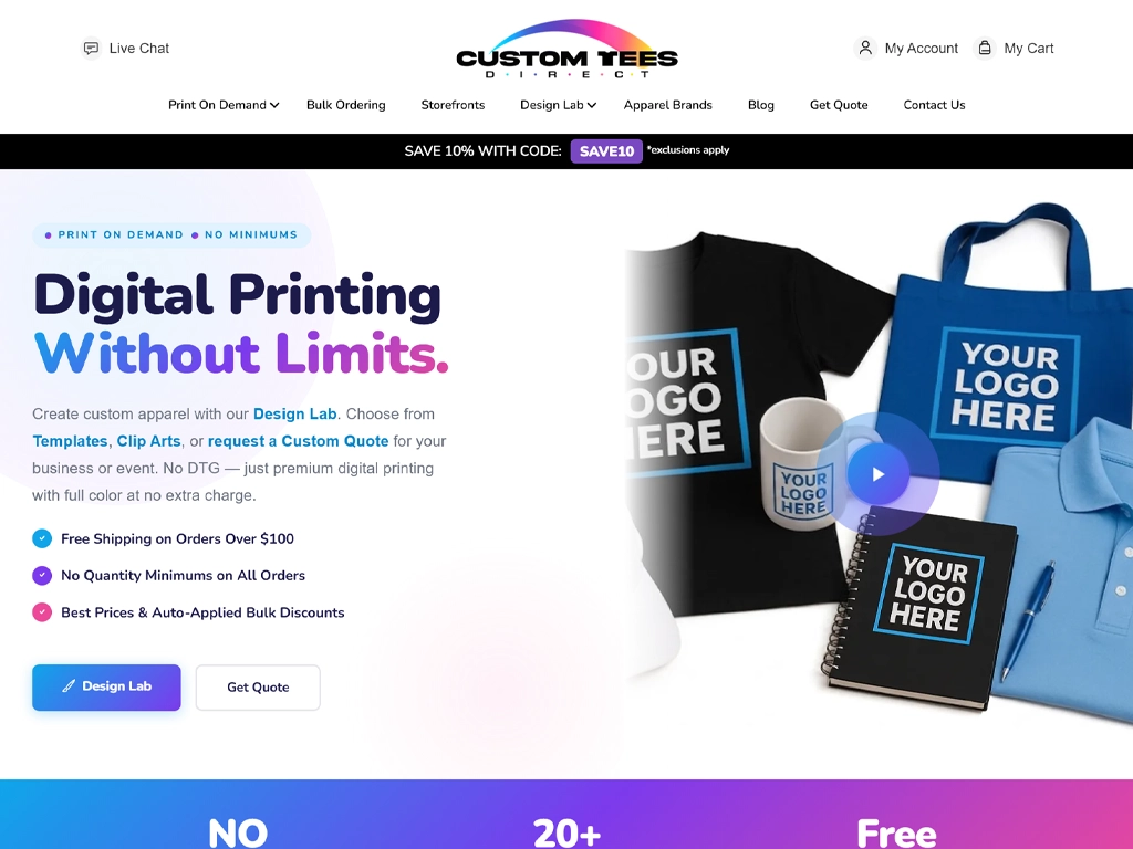 Custom Tees Direct website